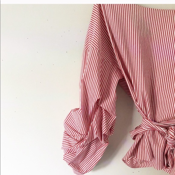 ⚠️ENDING SOON Zara Striped Wrap Shirt in Red - Picture 3 of 11